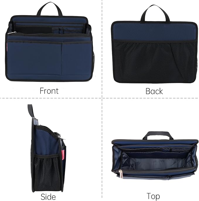 Large Rugged Organizer Insert for Briefcase Tote Shoulder Messenger Bag-20 Pockets,Padded Water-repellent Nylon-Navy - Image 2