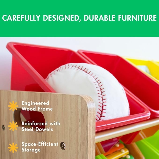 Humble Crew Kids Toy Storage Organizer with 12 Plastic Bins, Natural Wood/Rainbow – Removable Bins for Playroom, Bedroom, Toddler Furniture for Boys and Girls Ages - Image 6