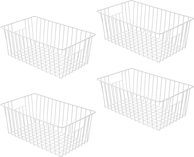 Freezer Basket Organizer, Refrigerator Metal Wire Storage Divider, Household Container Bins with Handles for Kitchen, Pantry, Cabinet, Closets - Pearl White (4, 16in x 9in x 7in) - Image 8