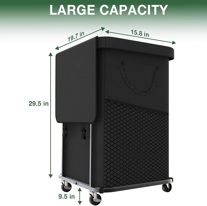 Laundry Basket with Lid,150L Rolling Laundry Hamper with Wheels Black | Dirty Clothes Hamper with Metal Frame and Removable Bag Design,Large Rolling Hampers for Laundry Room, Bedroom,Dorm - Image 6