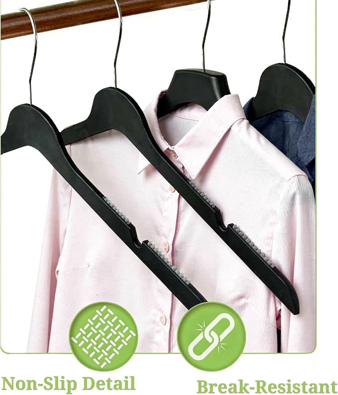 All Hung Up Hangers Slim Plastic Clothes Hangers, Space-Saving Design with Non-Slip Grip, Durable for Everyday Use, Black, 100 pcs - Image 6