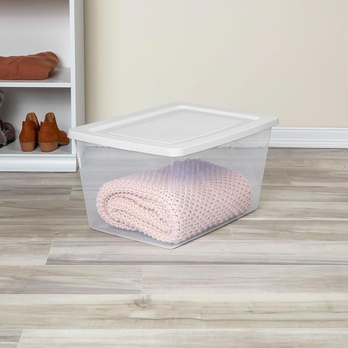 Sterilite Clear Storage Box Stackable Tote, 58 Quart, 6-Pack | Clear Plastic Container with Secure Snapping Lids for Home and Office Organization, White - Image 3