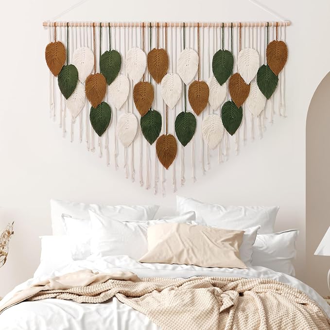 Large Macrame Wall Hanging Boho Woven Tapestry Chic Home Decor Wall Art | KHOYIME Modern Bohemian Handmade Leaf Feather Decorations for Apartment Living Room Bedroom Nursery Backdrop 51.5"W X 33.5"L - Image 5