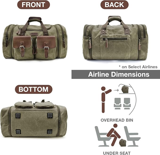 Wildroad Canvas Duffle Bag - 60L Expandable Weekender Overnight Travel Bag | Gifts for Men, Holiday Birthday Gift for Dad, Husband & Partner, Carry-on Size - Image 4