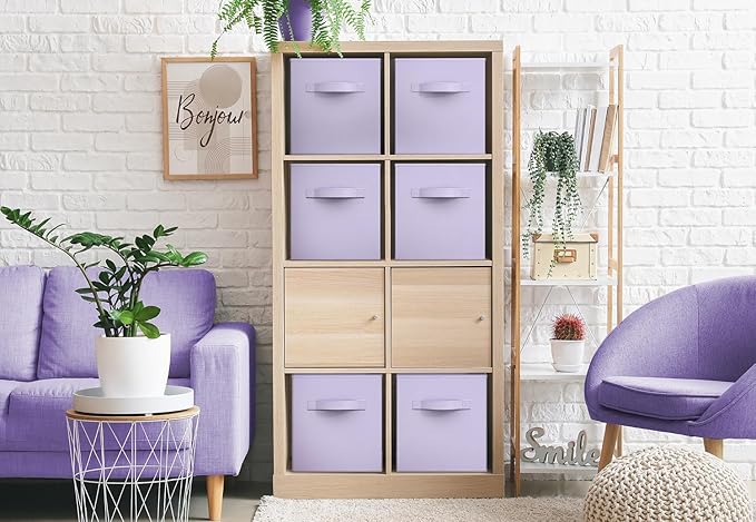 Sorbus Storage Cubes - 11 Inch Foldable Fabric Baskets for Organizing Pantry, Closet, Shelf, Toy Box, Cubby - 6 Collapsible Cloth Cube Storage Bins for Home, Nursery, Playroom, Bedroom (Pastel Purple) - Image 4