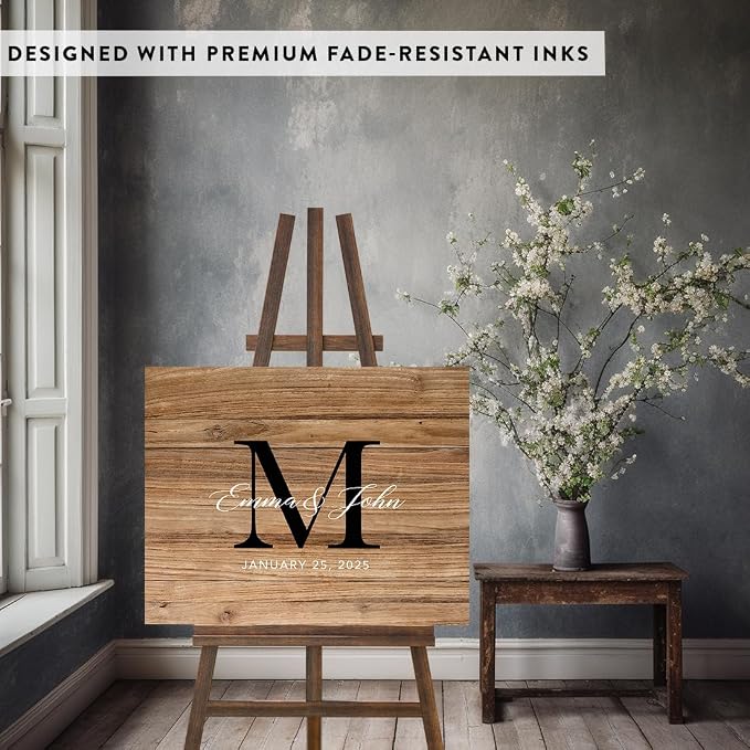 Andaz Press Custom Large Canvas Wedding Guest Book Alternative, 16 x 20 Inches, Rustic Wood Monogram Horizontal Personalized Sign Our Canvas Guest Book Signs For Wedding Rustic Woodland Theme - Image 3