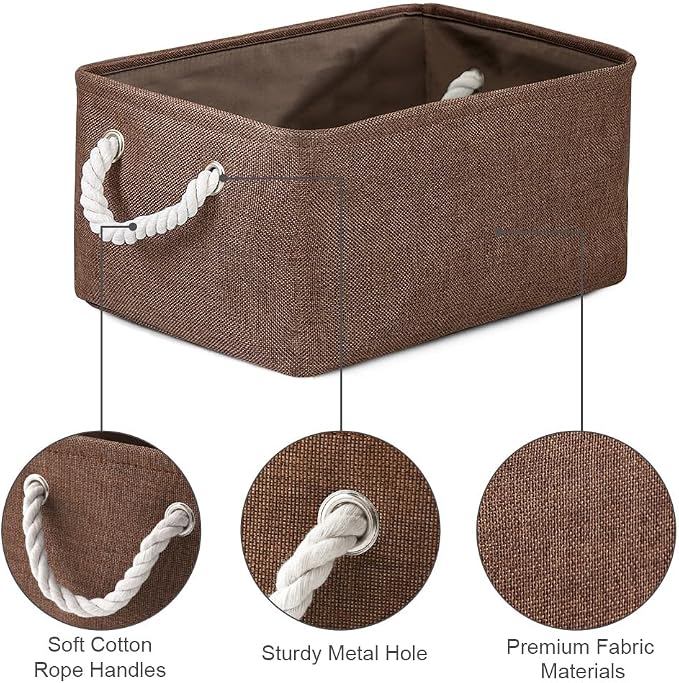 Decorative Basket Rectangular Fabric Storage Bin Organizer Basket with Handles for Clothes Storage (Brown,Large-3Pack,15.7L*11.8W*8.3H) - Image 7