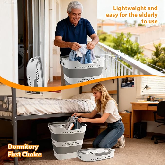 3 Pcs 42L Medium Collapsible Plastic Laundry Basket with Handles, Foldable Laundry Basket Hamper, Pop Up Storage Container Organizer for Washing Storage (Gery, 17 Inch * 13 Inch * 15 Inch) - Image 9