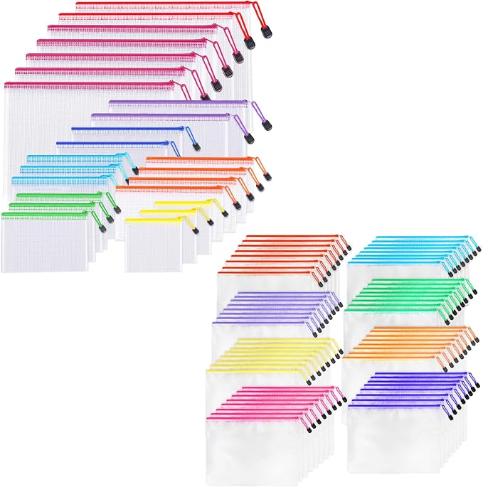 88pcs Mesh Zipper Pouch Bags - 8 Sizes Plastic Zipper Pouches for Organization, Mesh Bags with Zipper, Waterproof Clear Travel Pouches, UMETDO File Bag with Zipper for Office Supplies, Variety Pack by UMETDO