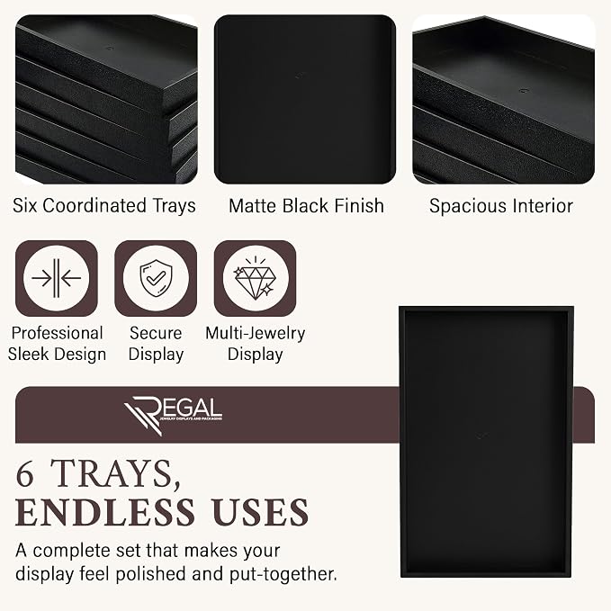 RJ Displays Stackable Jewelry Tray Set, Stackable Plastic Jewelry Organizer Tray, Jewelrys Drawer, Drawers Inserts, Earring Organizer for Women Perfect Trays 14.75x8.25x1 in (Black, 6 Pack) - Image 3