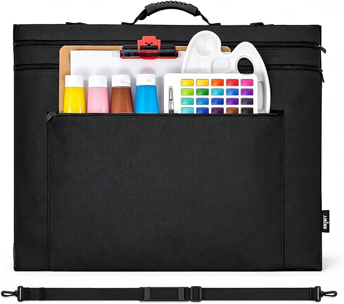 JJRING 18x24 Art Portfolio Tote Bag With Shoulder Strap, Black | Large Carrying Storage Case With Handle For Artwork, Posters, Canvas, And Drawing Boards by JJRING