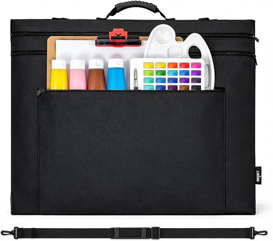 JJRING 18x24 Art Portfolio Tote Bag With Shoulder Strap, Black | Large Carrying Storage Case With Handle For Artwork, Posters, Canvas, And Drawing Boards by JJRING