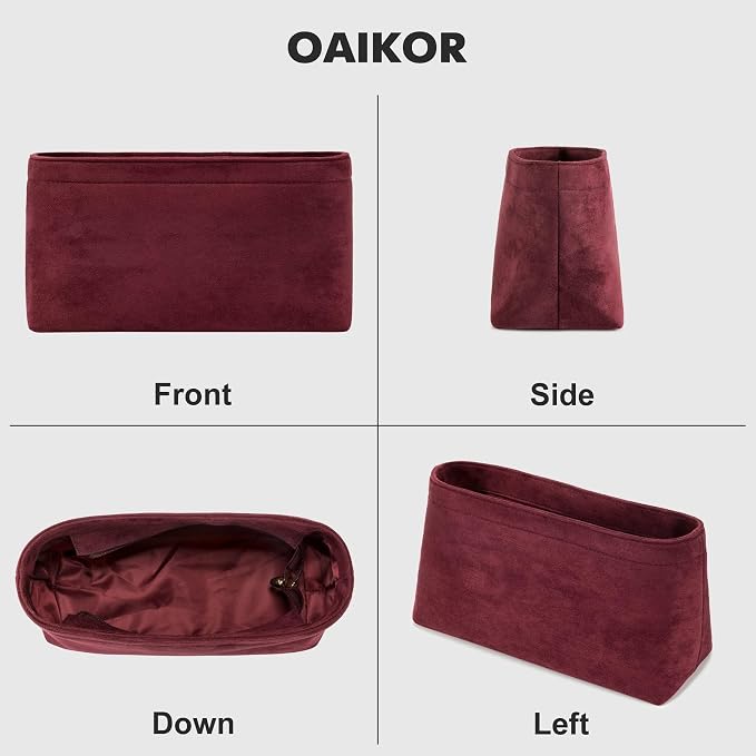 Soft Velvet Purse Organizer Insert for lv Carryall MM, Wine Red | Carryall MM Organizer with Zipper Cover Closure, Protects Interior, Keeps Shape, Easy Transfer Tote Handbag Dividers - Image 7
