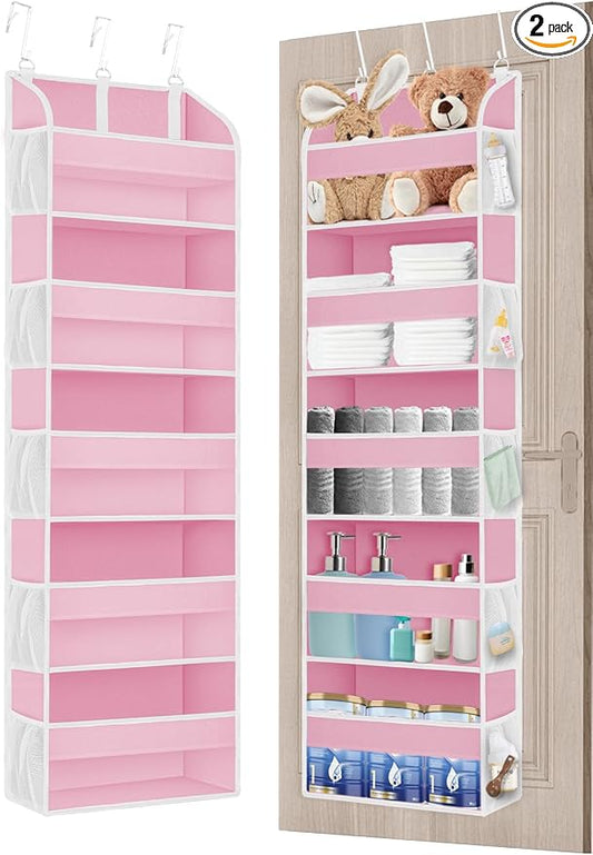 TAHAVICE 2 Pack Over the Door Storage Organizer with 5 Large Pockets | 44 lbs Weight Capacity & 10 Mesh Pockets Door Hanging Organizers and Storage for Bedroom,Bathroom,Nursery,Babyroom(Pink) by TAHAVICE