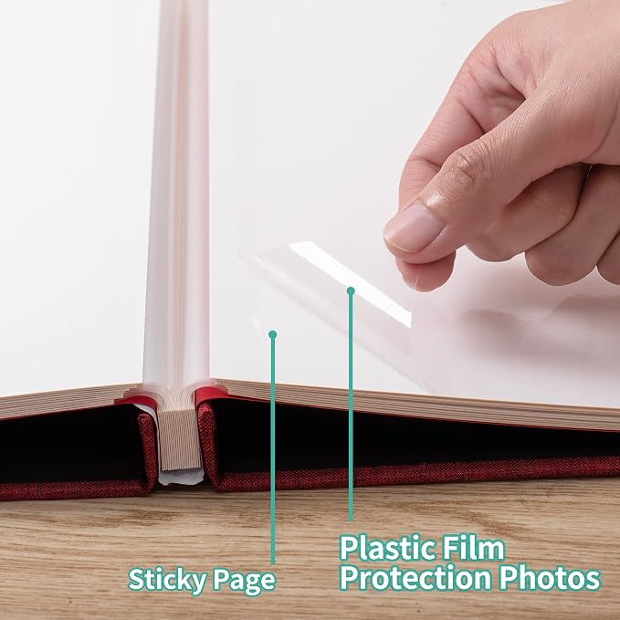 Large Photo Album Self Adhesive 4x6 8x10 10x12 13"x12.8" Magnetic Scrapbook Album 12.6"x11" Inch 60 Sticky Pages Linen Cover DIY Photo Album with A Metallic Pen and DIY Stickers(Red) - Image 4