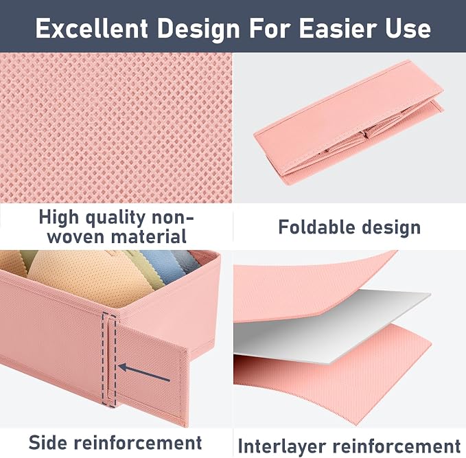 DIMJ Drawer Organiser, Cupboard Organiser, Set of 8, Pax Organiser, 30 x 15 x 9 cm, Organiser System for Wardrobe, Children's Clothes, Socks, Changing Utensils, Pink - Image 4
