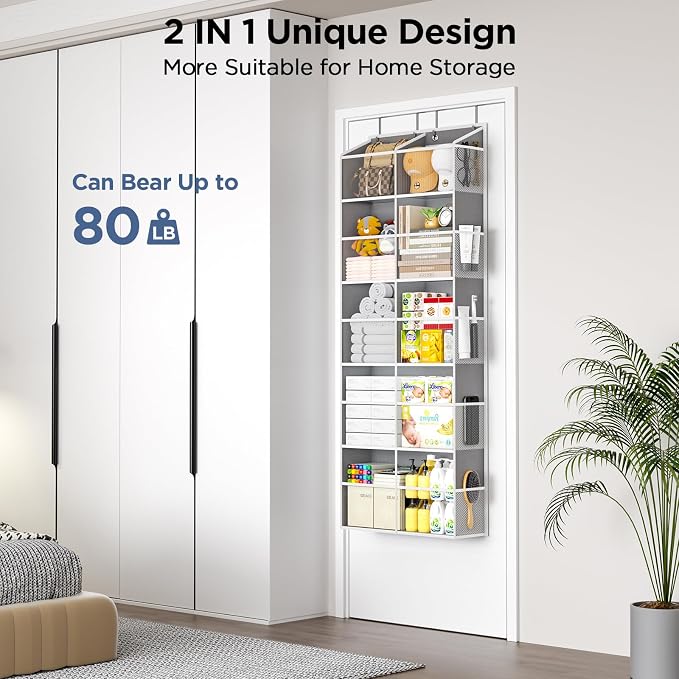 2 Pack 5-Tier Over The Door Organizer with 10 Side Mesh Pockets & Clear Windows, 80 lbs Weight Capacity Hanging Storage for Bathroom, Bedroom, Nursery, Kitchen, Organize Shoes, Diapers(Clear Grey) - Image 2