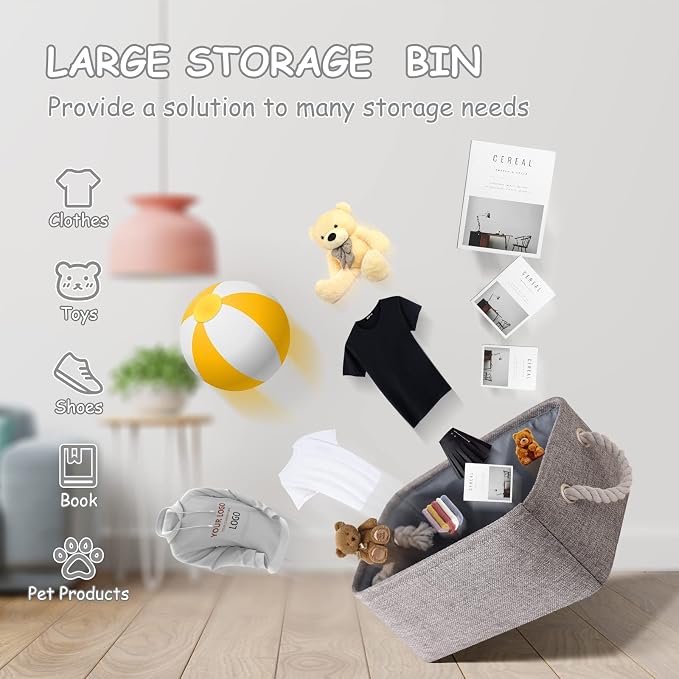 Large Storage Bins- Storage Baskets for Organizing Shelves, Basket Organizer for Closet Bookshelf Dog Toy Nursery Clothes Laundry Home Organization, Fabric Storage Cubes W/Handles - Image 4