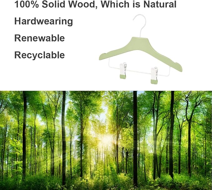 Green 12.7" Ultra-Thin Wooden Children Closet Clothes Clips Hangers 20PCS Wood Baby Kids Coat Hangers for Infant Toddler Newborn Jumpsuit Pants Skirts Jeans Space Saving Heavy Duty Durable - Image 8