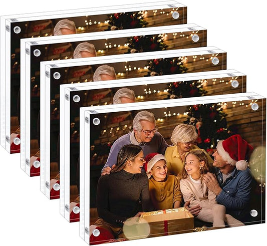 AMEITECH 4x6 Acrylic Picture Frame 5 Pack, Frameless Clear Photo Frames | Double Sided Floating Magnetic Frames, 20mm Thick, Free Standing Desktop Display for Postcards, Pictures and Artworks by AMEITECH