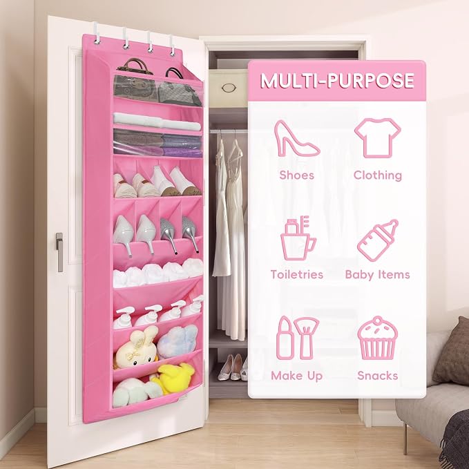 1 Pack 8 Shelves Over The Door Shoe Organizer, 68" Exlarge Deep Pockets | Hanging Shoe Organizer, Shoe Rack for Closet, Shoe Holder for Boots, Sneakers, Heels, Over Door Organizer in Home, Dorm, Pink - Image 6