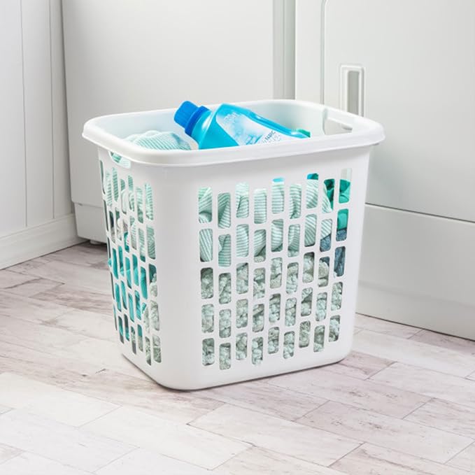 Sterilite Easy Carry Laundry Hamper, Ventilation Holes and Handles to Carry Clothes Between the Laundry Room and Bedroom, Plastic, White, 4-Pack - Image 5