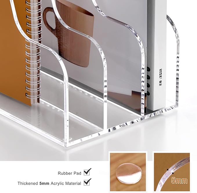 SANRUI Clear Vertical Magazine File Holder, Acrylic Desk Organizer and Storage Bins Holding for Magazines Binders, Notebooks, Envelopes A4 Folder Binder Holders Sorter, 3 Compartments - Image 4