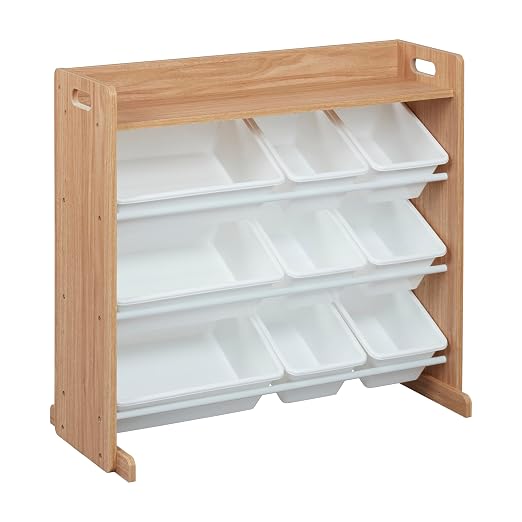 ECR4Kids 3-Tier Organizer with Shelf and 9 Bins, Toy Storage, Dark Natural/White | Durable plastic bins, MDF panels, steel frame, GREENGUARD Gold Certified, 36 lb capacity, anti-tip kit, playroom/classroom by ECR4Kids