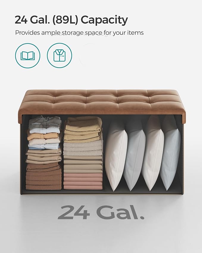 SONGMICS MAZIE Collection - 30 Inches Storage Ottoman Bench with Flipping Lid, Storage Chest Footstool, Load 660 lb, for Entryway, Living Room, Bedroom, Synthetic Leather, Coffee Brown ULSF045K01 - Image 5