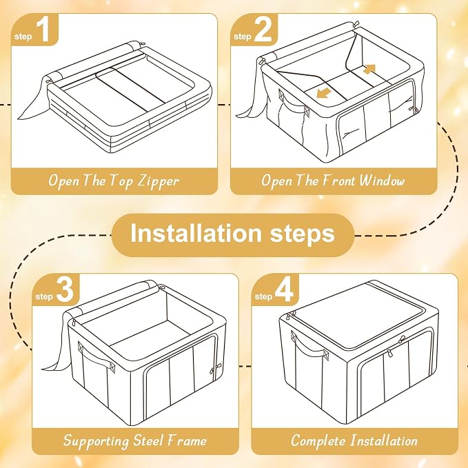 3 Pack Clothes Storage Bins with Metal Frame,Foldable Storage Bin with Lid for Clothes,Stackable Cotton Linen Fabric Organizer Set with Carrying Handles and Clear Window(Beige, 24L) - Image 6