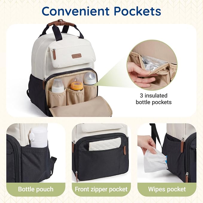 mommore Diaper Bag Backpack Travel Baby Bag with Changing Pad for Mom Dad | Large Capacity, Insulated Pockets, Luggage & Stroller Straps, Maternity Bag for Newborn Baby Essentials, Hospital & Work - Image 4