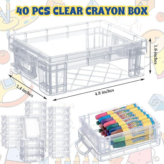 Suzile 40 Pcs Plastic Crayon Boxes Holds 24 Crayon with Snap Lid Storage Container Clear Stackable Case for School Office Classroom Supplies Pen Pencil Craft(Clear) - Image 2