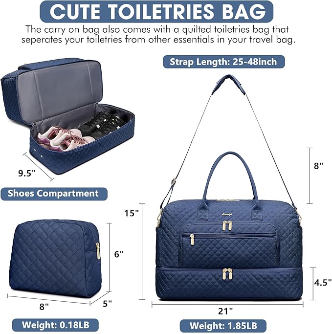 Travel Duffle Bag Weekender for Women - 38L Carry-On Overnight Bag Personal Item Bag with Shoe Compartment & Wet Pocket Weekend Tote Bags with Toiletry Bag Hospital Bags for Labor and Delivery Navy - Image 2