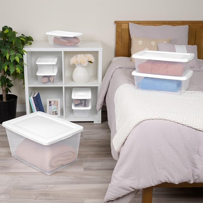 Sterilite Clear Storage Box Stackable Tote, 58 Quart, 6-Pack | Clear Plastic Container with Secure Snapping Lids for Home and Office Organization, White - Image 5
