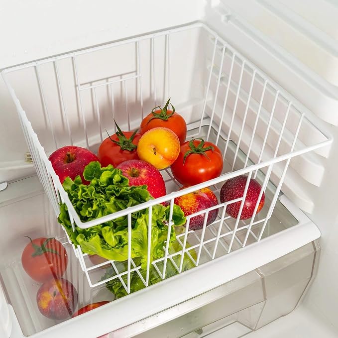 Freezer Storage Organizer Basket, Refrigerator Wire Household Bins with Built-in Handles for Kitchen, Pantry, Cabinet, Closets - Pearl White(4Pack, 11in x 10in x 5.5in) - Image 8