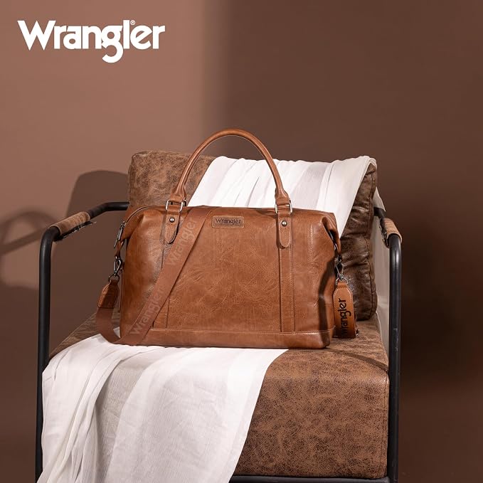 Wrangler Duffel Bag Large Travel Weekender Bag for Women Waterproof Carry on Overnight Bag for Gym,Trips,Weekends,Brown - Image 6