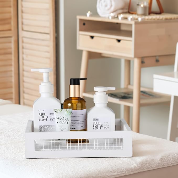 FillTouch 4 Pcs Wooden Nesting Countertop Baskets 4 Size Wooden Storage Box with Handle and Metal Wire Multipurpose Wood Organizer Crate for Fruit Vegetable Kitchen Cabinet Bathroom(White,Small) - Image 7