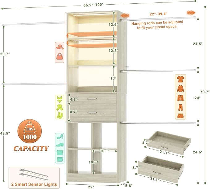 Besiost Closet System, Built in, Not Free Standing, Enclosed Storage Volume: 2.58 ft³, Greige Oak - Image 2