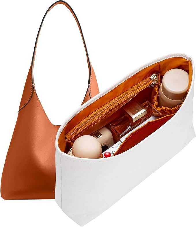 Brooklyn 28 Bag Insert, Purse Organizer Insert for Coach, White Honey | Waterproof Dupontpaper For Coach Brooklyn Shoulder Bag 28, Lightweight, 5 Compartments Zipper Pocket, Elastic Holders by Doxo