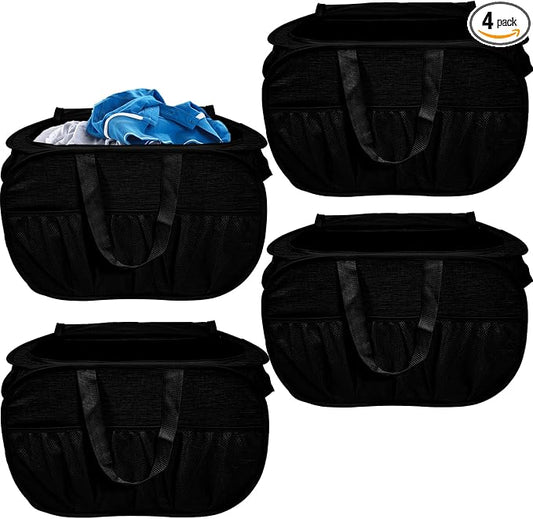 4 Pack Collapsible Laundry Baskets with Lid, Foldable Laundry Basket with 6 Pockets, Pop Up Laundry Hamper with Dual Handles, 99L Sturdy Clothes Hampers for Home, Dorm, Apartment, Travel, Black by Bemkoo