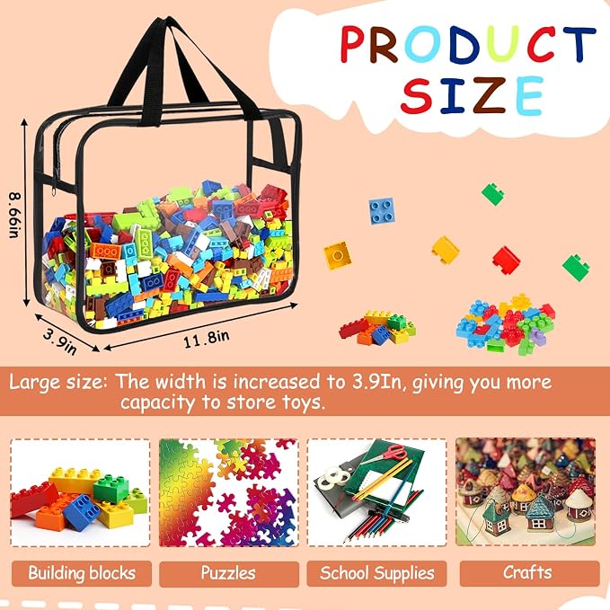 6 Packs Large Toy Storage Bags with Labels, Reusable Clear PVC Board Game Storage, Travel Waterproof Organizer Bags with Zipper for Building Blocks, Puzzle, Kids Books - Image 2