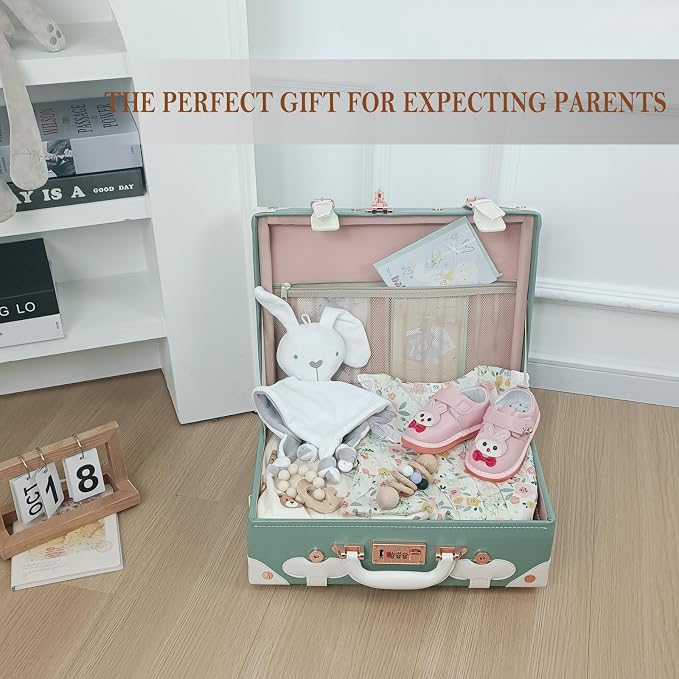 Unitravel Baby Keepsake Case, 16" Handmade Memory Storage Box, Newborn Keepsake Box, Vintage Suitcase for Baby Shower, Baptism, Naming Ceremony or Birthday (Mint Green) - Image 3