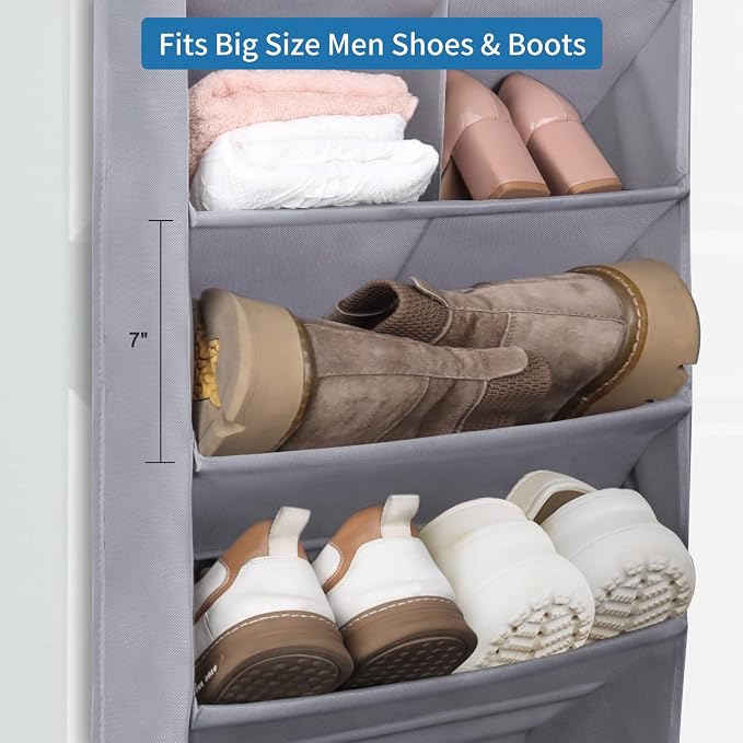 FENTEC 2 Pack Over the Door Shoe Organizer, Hanging Shoe Organizer, 6-Tier Large Deep Pockets Door Shoe Rack with 3 Hooks Shoe Organizer for Shoes, Sneakers, and Home Accessories, Grey | 6-Tier Large Deep Pockets Door Shoe Rack for Closet Shoe Organize... - Image 4