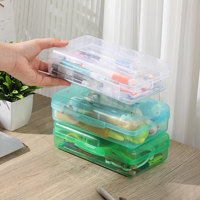 Outus 16 Pcs Plastic Pencil Box Large Crayon Maker Box with Snap Lid Plastic Pencil Case Office Supplies Organizer for Craft Painting Brush (Black,Purple,Navy,Pink,Yellow,Green,Blue,Clear) - Image 7