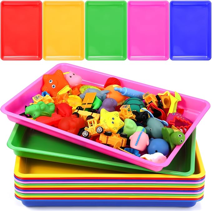 Maitys 15 Pack Plastic Art Trays 12 x 16 Inch Activity Crafts Trays Sensory Tray DIY Projects, Painting, Beads, Jewelry Office Home Organizer Arts and Crafts Supplies(Bright Color) by Maitys