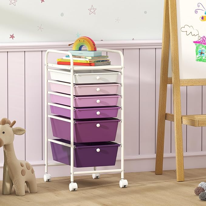 Giantex 6 Storage Drawer Cart Rolling Organizer Cart for Tools Scrapbook Paper Home Office School Multipurpose Mobile Utility Cart, Purple Gradient - Image 4