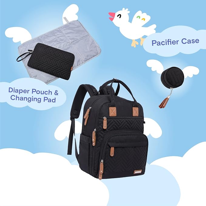 iniuniu Baby Diaper Bag Backpack, 4 in 1 kit Large Capacity Travel Backpack | Waterproof Backpack for Moms Dads,Travel Backpack with Pouch,Washable Changing Pad, Baby Essentials - Image 2