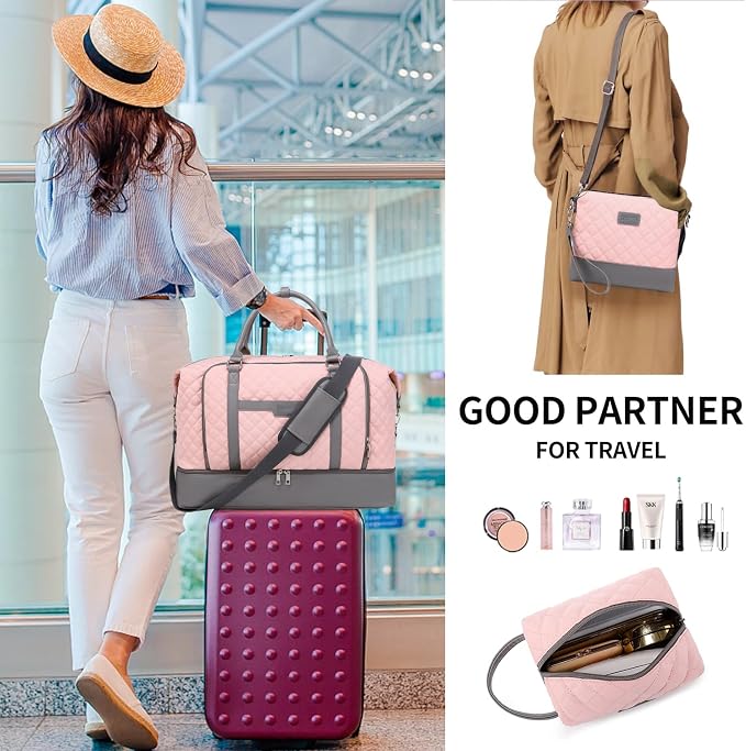 Weekender Bag, Large Travel Duffel Bag for Women, Carry on Overnight Bag with Shoe Compartment and Toiletry Bags - Image 2