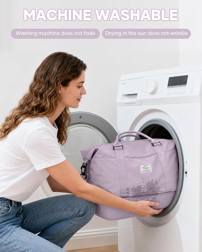 Travel Duffel Weekender Bag Women Tote Carry On Bags With Shoe Compartment | 18x14x8 inches Travel Overnight Bags with Trolley Sleeve for Airplanes Waterproof Sport Tote Gym with Toiletry Bag Purple.. - Image 7