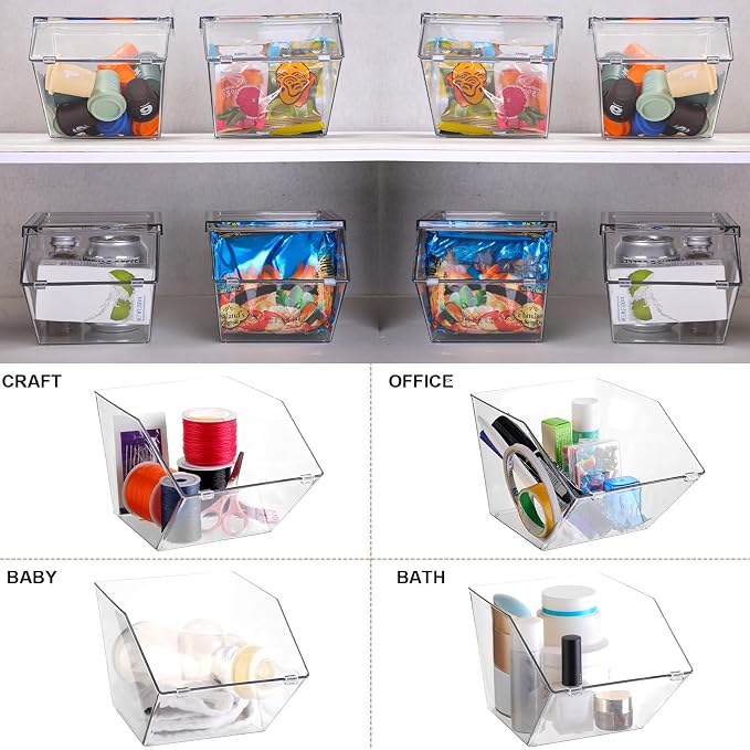 Yerliker 4 Pcs Clear Plastic Storage Bins with Lids Large Stackable Pantry Storage Organizer Bins Kitchen Organization Cabinet Organizers Ideal Containers for Fridge, Kitchen, Cabinets (Clear) - Image 5